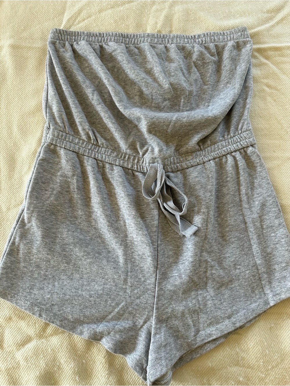 Bozzolo Gray Strapless Romper Shorts with Waist Tie